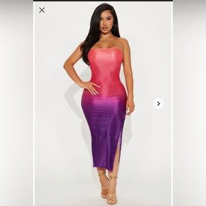 Fashion Nova Orange, Pink and Purple Strapless Bodycon Dress